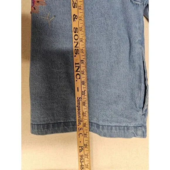 VTG Tantrums Embroidered Floral Denim Jacket Sz L Butterflies 90s Hippie Boho - Picture 15 of 16